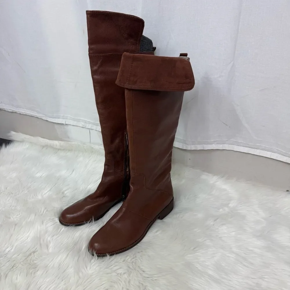 NEW Nine West Cognac Brown Noriko Leather Knee High Riding Boots Size 9.5M